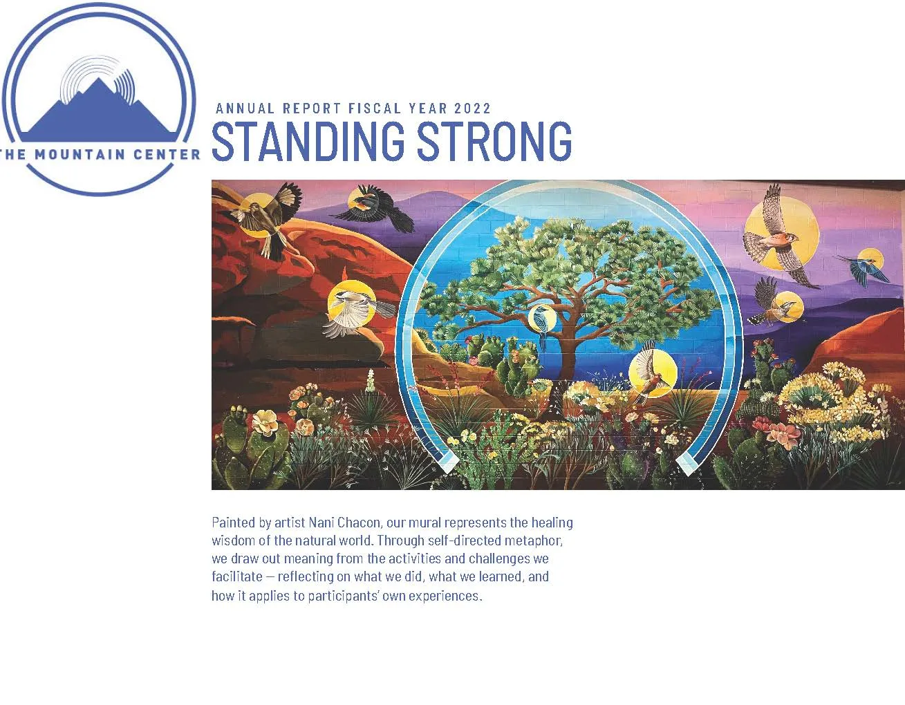 FY2022 annual report opening, Standing Strong, featuring a mural by artist Nani Chacon
